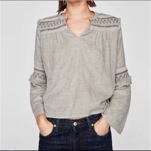 Zara Grey Embroidered Boho Top